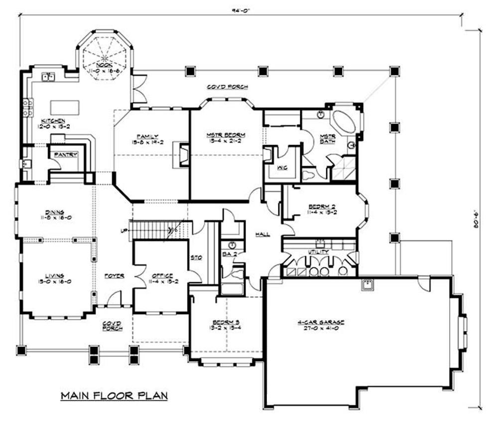Floor Plan First Story of Luxury Plan #115-1156
